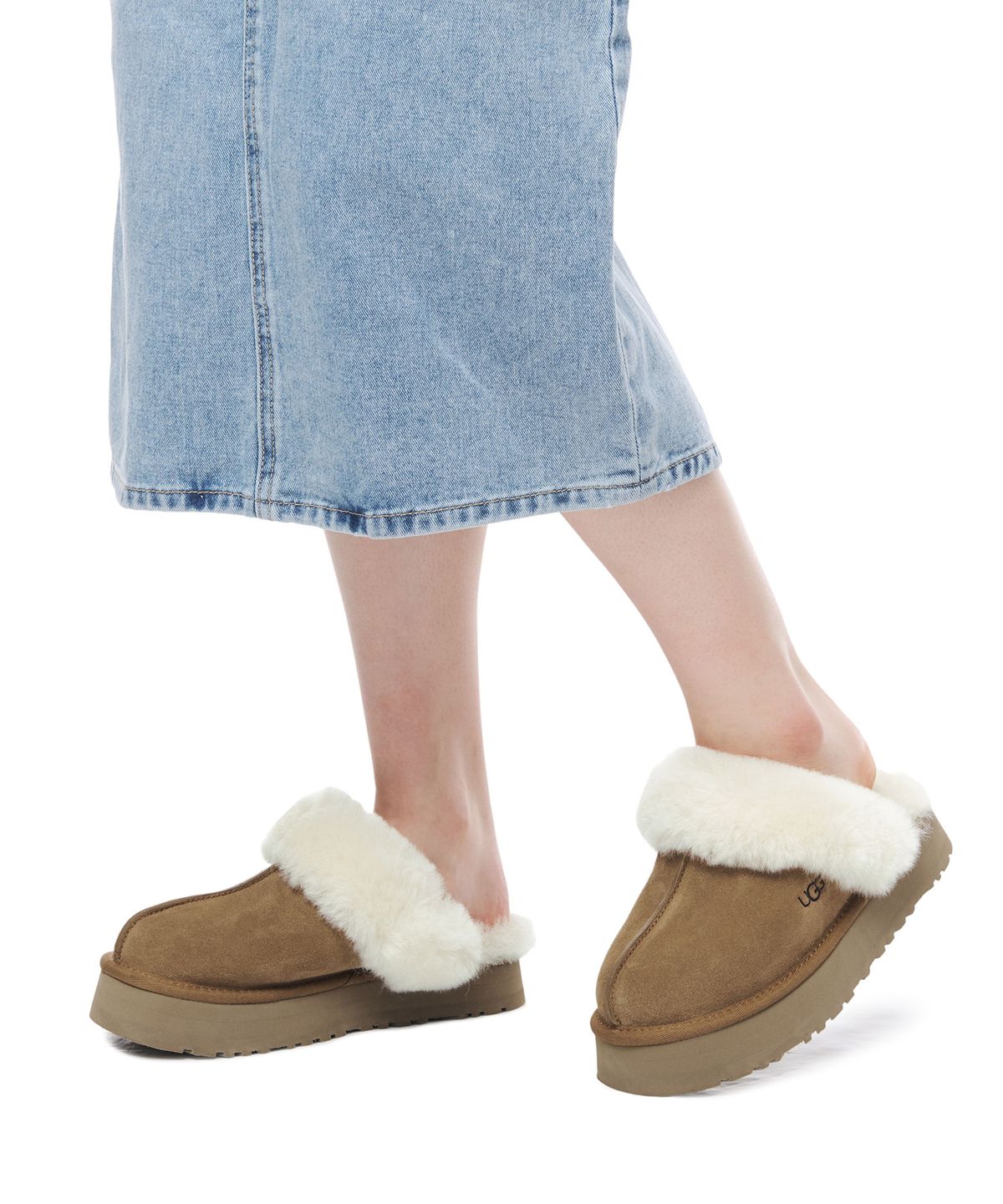 어그(UGG) 퍼 카라 스웨이드 플랫폼 슬리퍼 (디스케트) W - 체스넛 / 1122550CHE