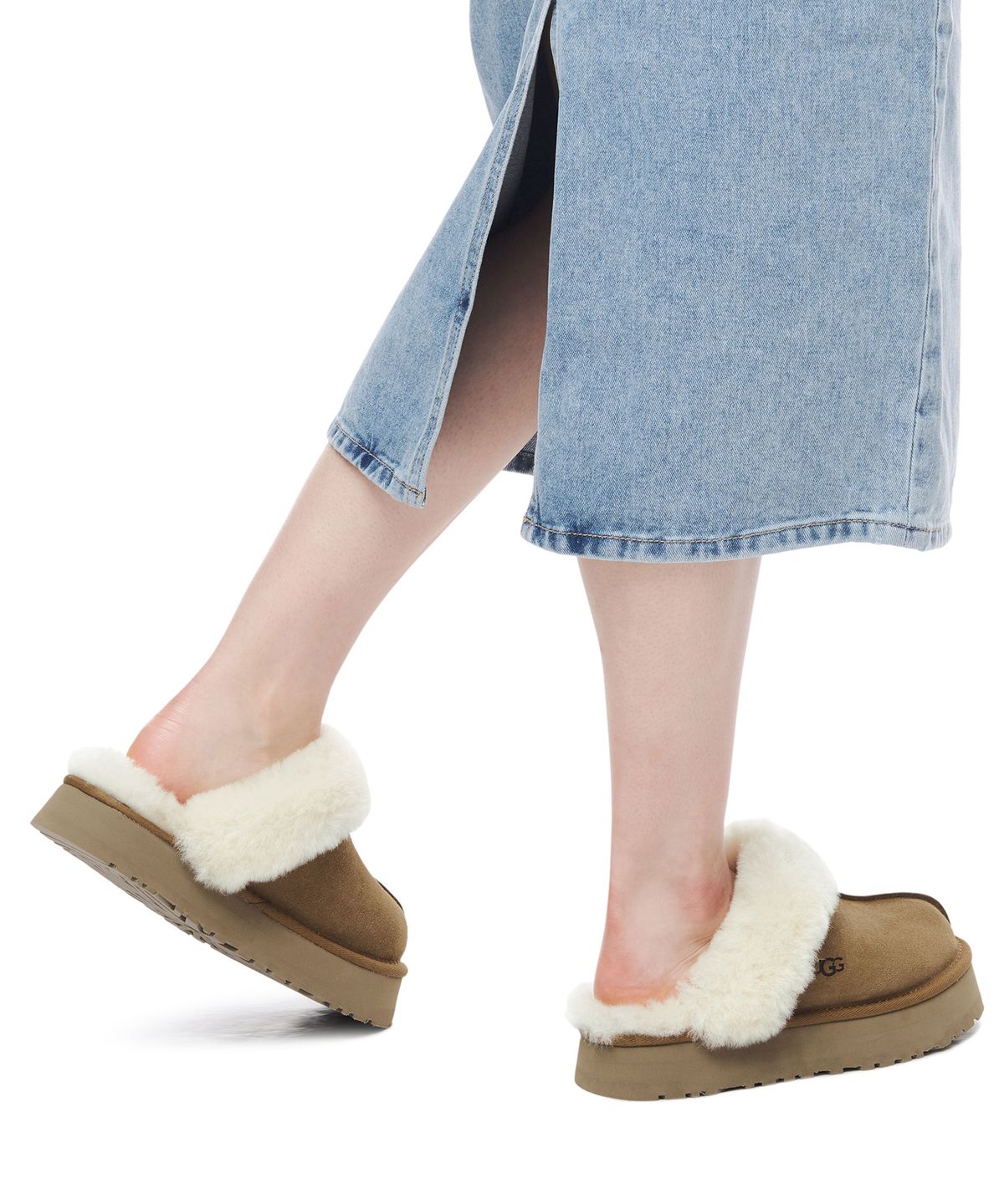 어그(UGG) 퍼 카라 스웨이드 플랫폼 슬리퍼 (디스케트) W - 체스넛 / 1122550CHE
