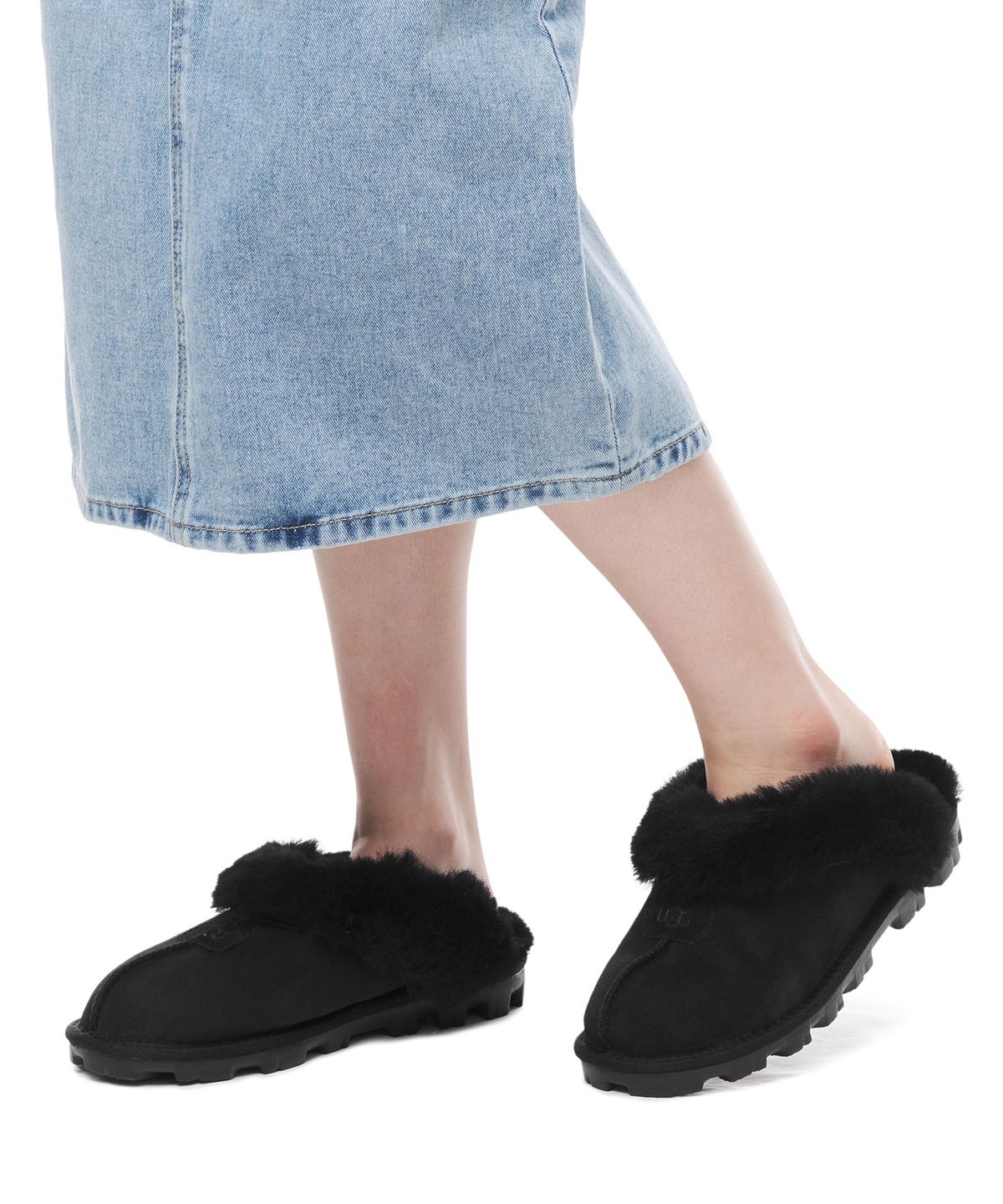 어그(UGG) [WOMEN] 퍼 카라 스웨이드 슬리퍼 (코케트) - 블랙 / 5125BLK