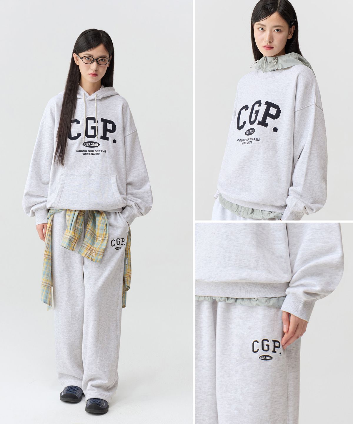코드그라피(CGP) CGP 아치 로고 후드티_라이트그레이BDW