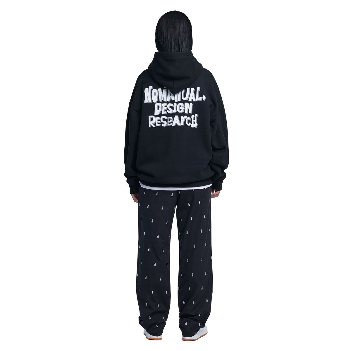 노매뉴얼(NOMANUAL) DOODLE LOGO HOODIE - BLACK