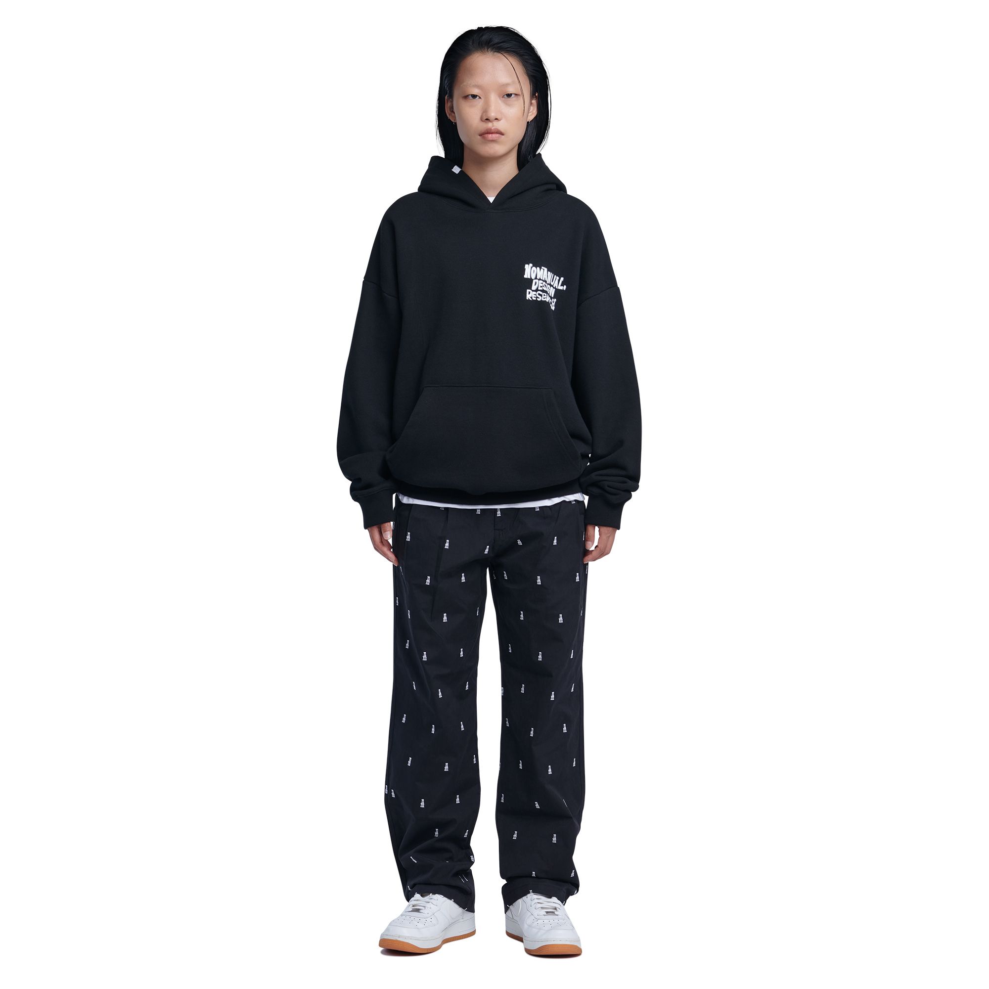 MUSINSA | NOMANUAL DOODLE LOGO HOODIE - BLACK