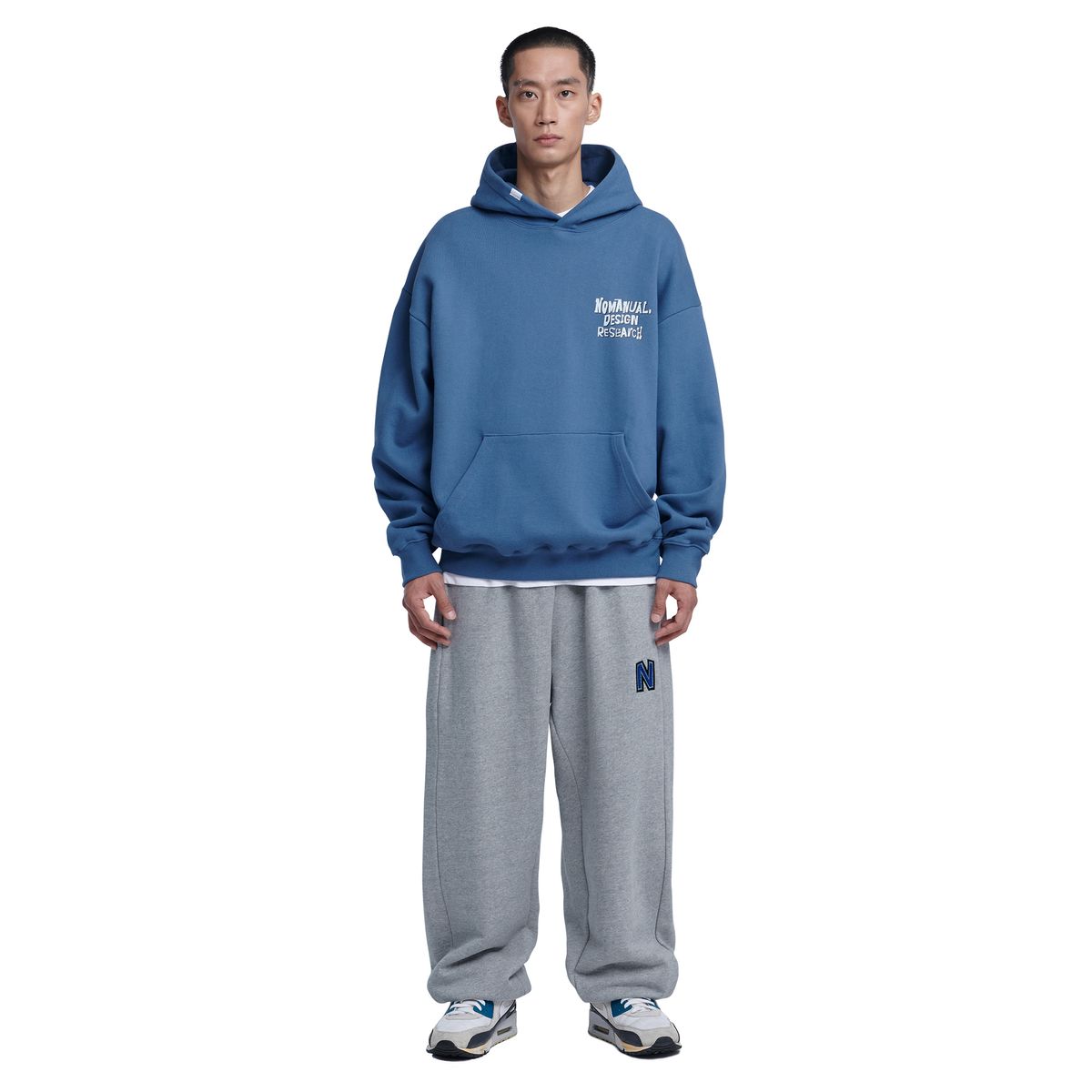노매뉴얼(NOMANUAL) DOODLE LOGO HOODIE - LIGHT NAVY