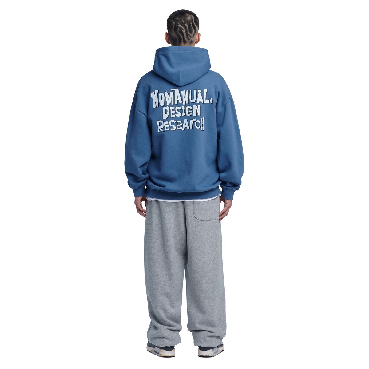 노매뉴얼(NOMANUAL) DOODLE LOGO HOODIE - LIGHT NAVY