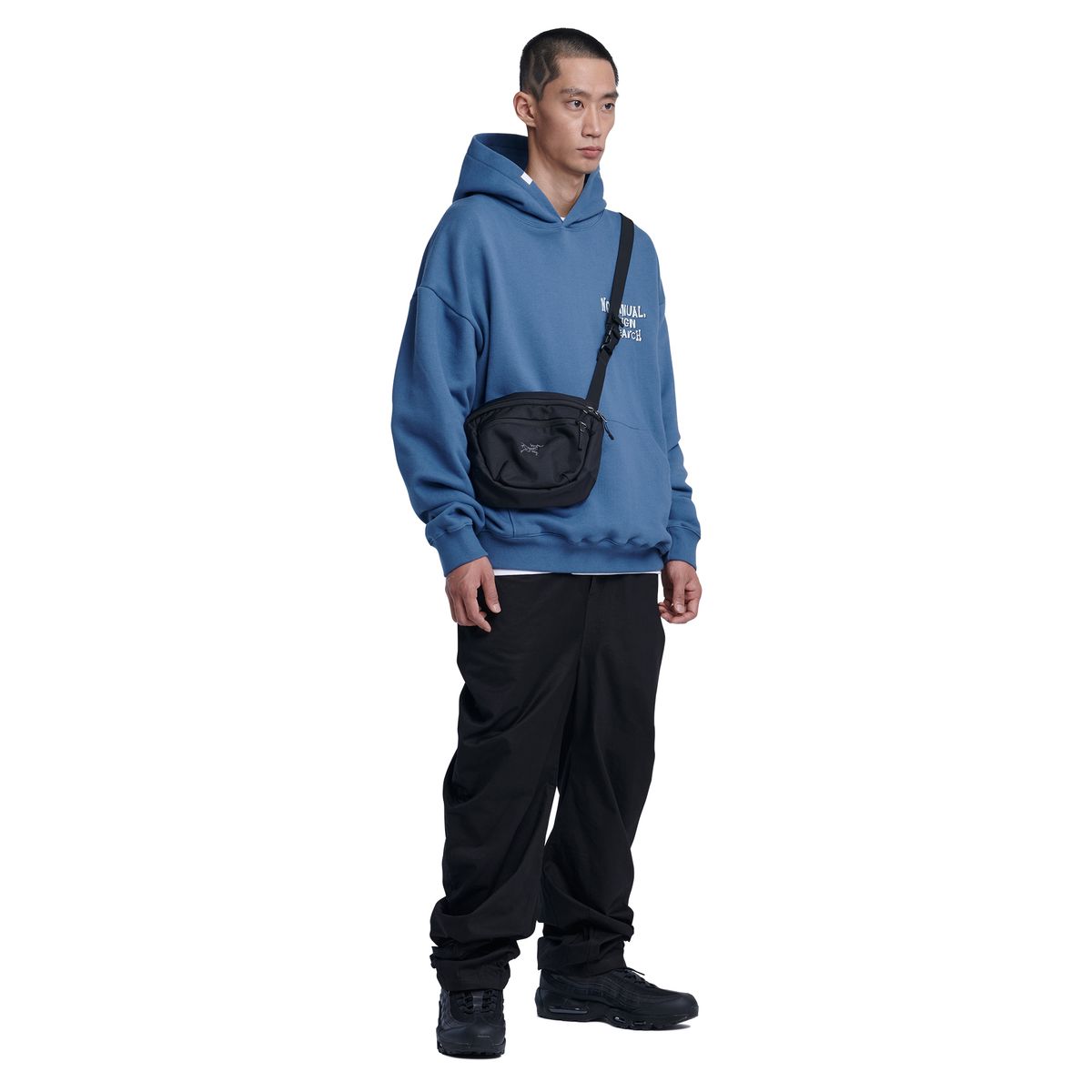 노매뉴얼(NOMANUAL) DOODLE LOGO HOODIE - LIGHT NAVY