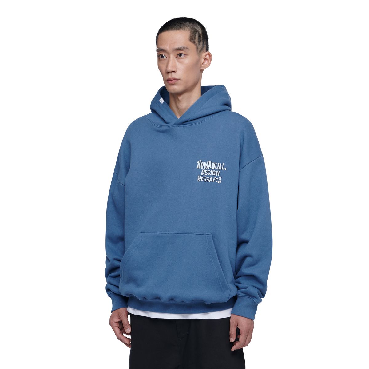 노매뉴얼(NOMANUAL) DOODLE LOGO HOODIE - LIGHT NAVY