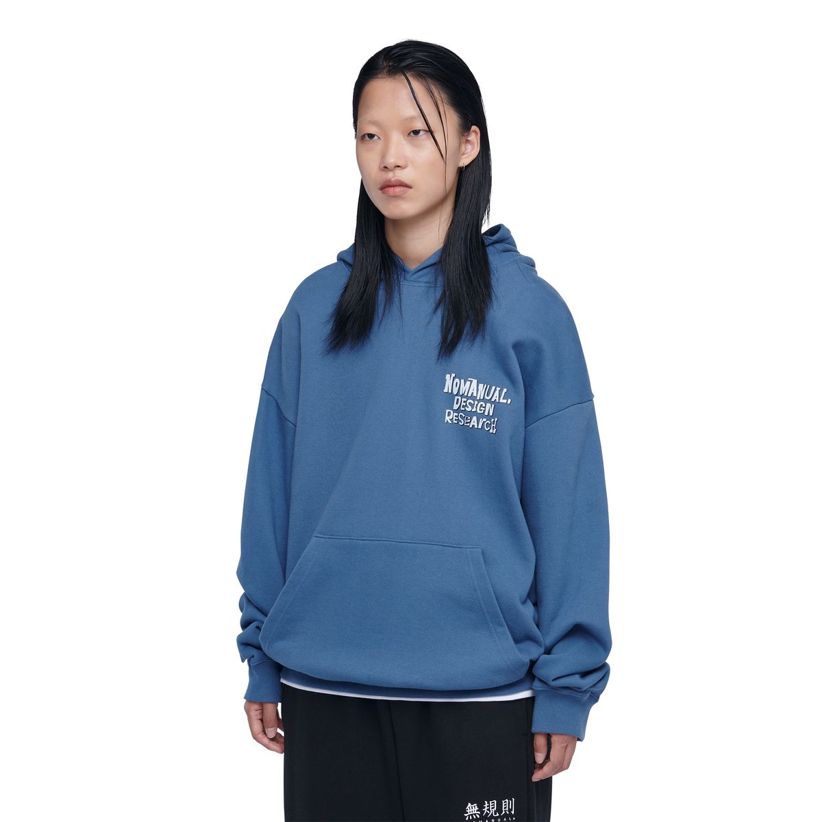 노매뉴얼(NOMANUAL) DOODLE LOGO HOODIE - LIGHT NAVY