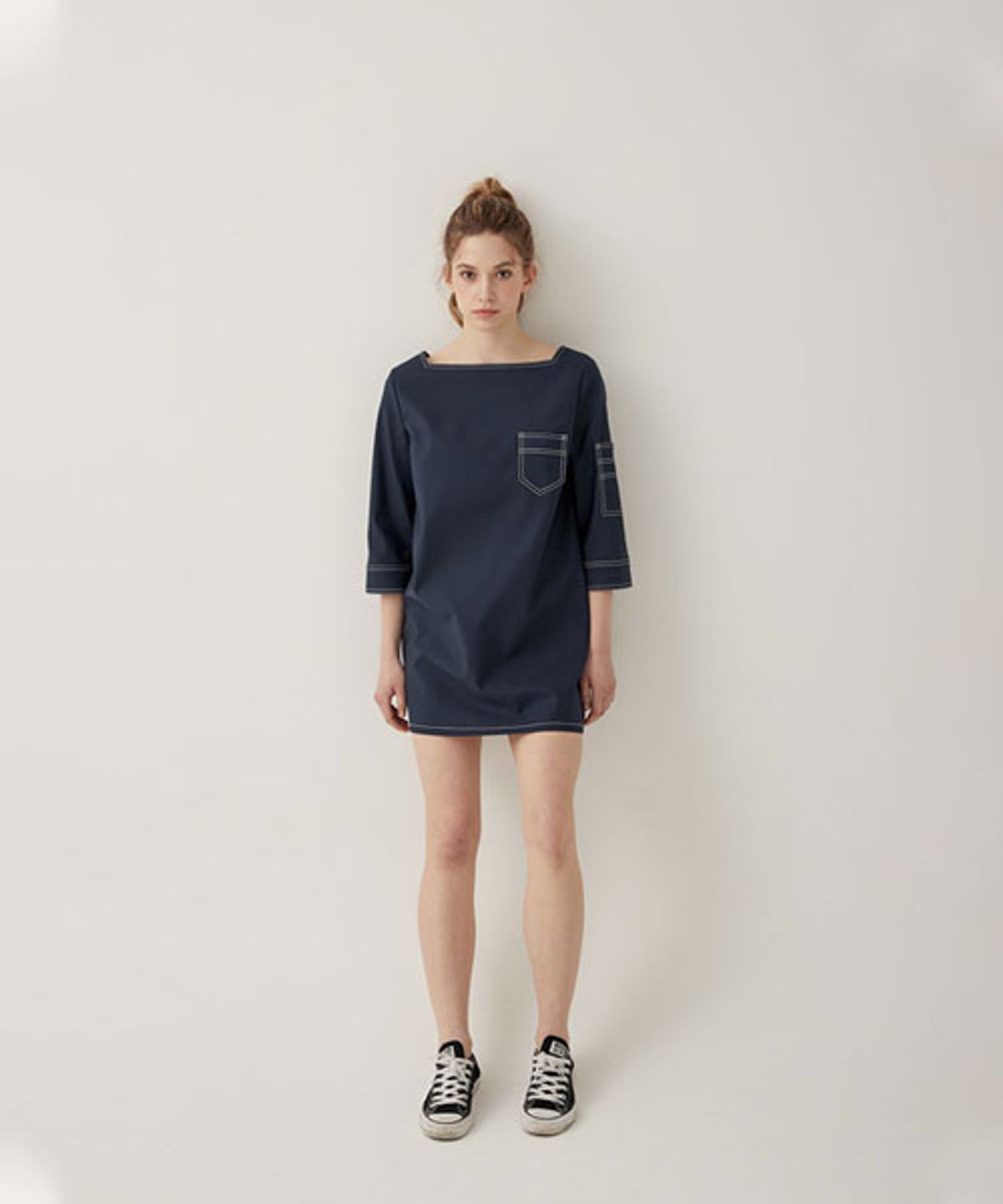 레터스(LETTUCE) 스퀘어넥 캐주얼 드레스 (navy)
