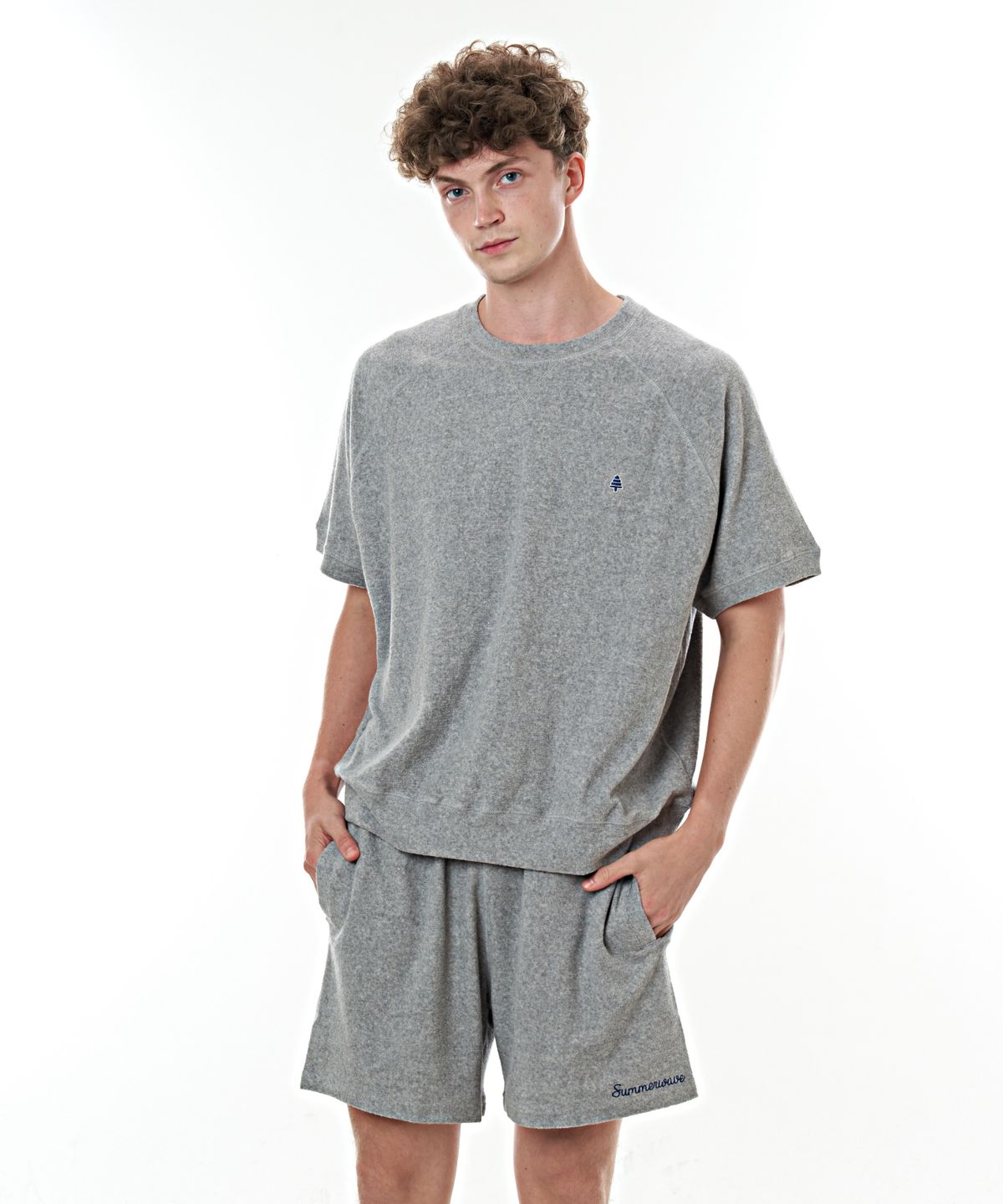 베이크셔츠(BAKESHIRT) 테리 크루넥 숏슬리브 멜란지