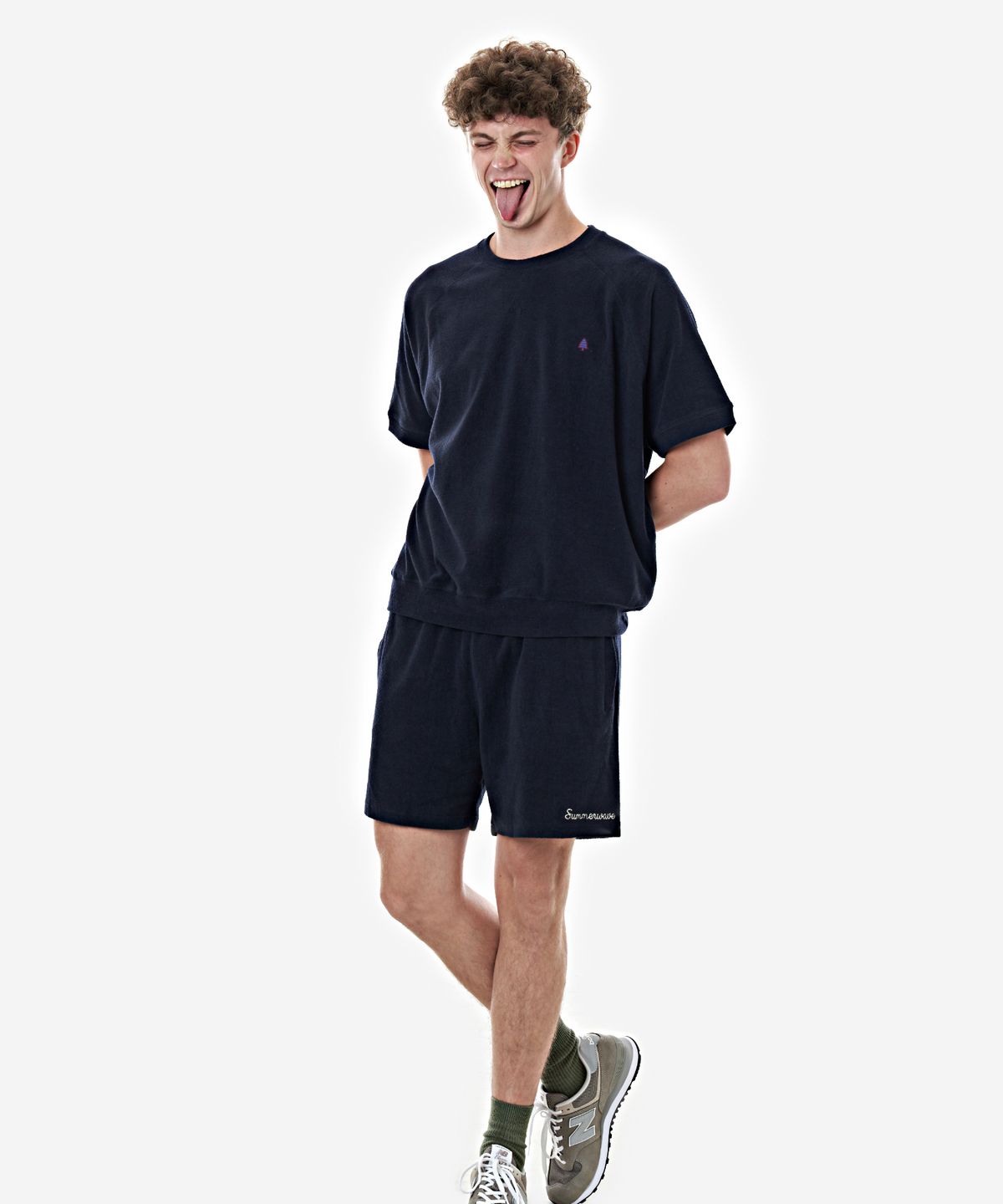 베이크셔츠(BAKESHIRT) 테리 크루넥 숏슬리브 네이비