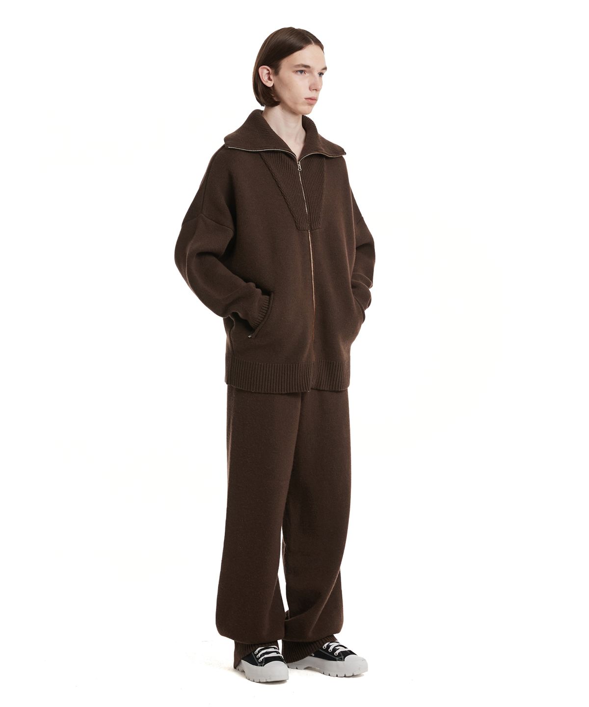 트렁크프로젝트(TRUNK PROJECT) Turtleneck Zip-Up Knit Cardigan_Brown