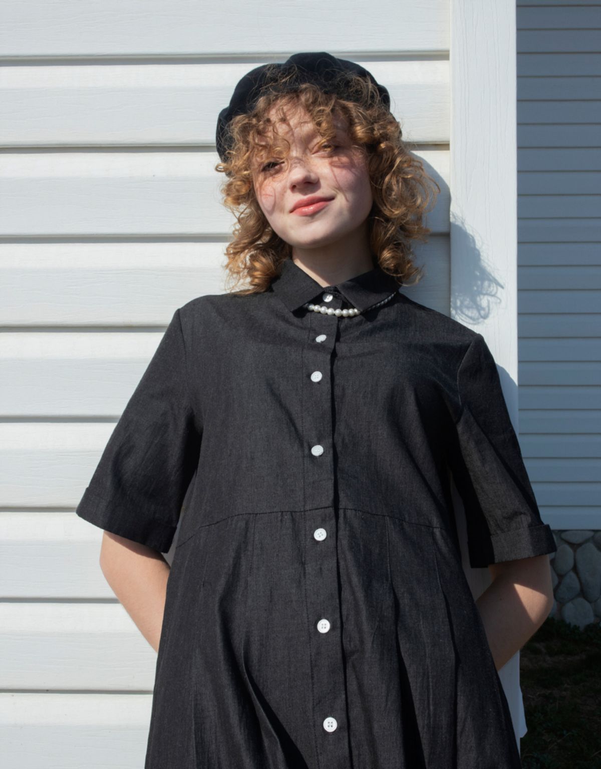 버나드밀즈(BERNARD MILLS) TURN UP SLEEVE DRESS - BLACK