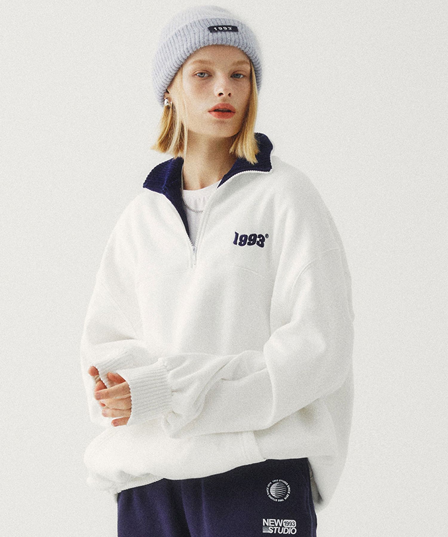 MUSINSA | 1993STUDIO Vintage Half Zip Up_White