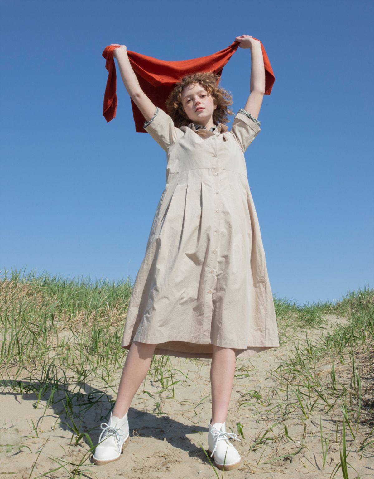 버나드밀즈(BERNARD MILLS) TURN UP SLEEVE DRESS - BEIGE