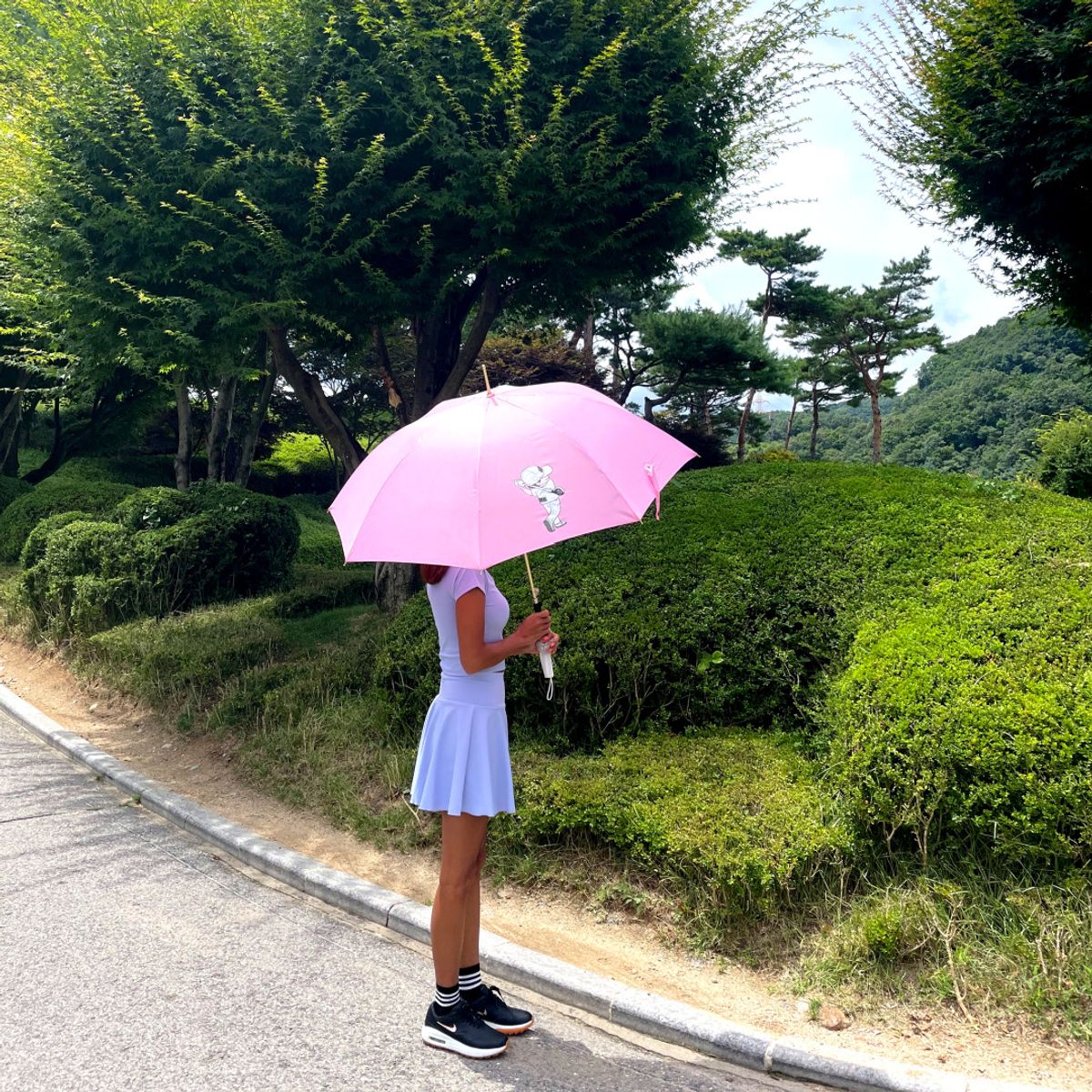 멀리건(MULLIGUN) 스컬 골프우산 브라이트 핑크