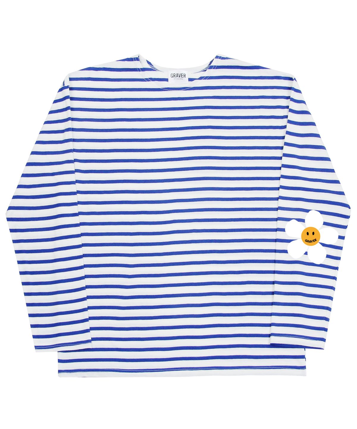 그레이버(GRAVER) [UNISEX]엘보우 플라워도트 스트라이프 롱슬리브_블루