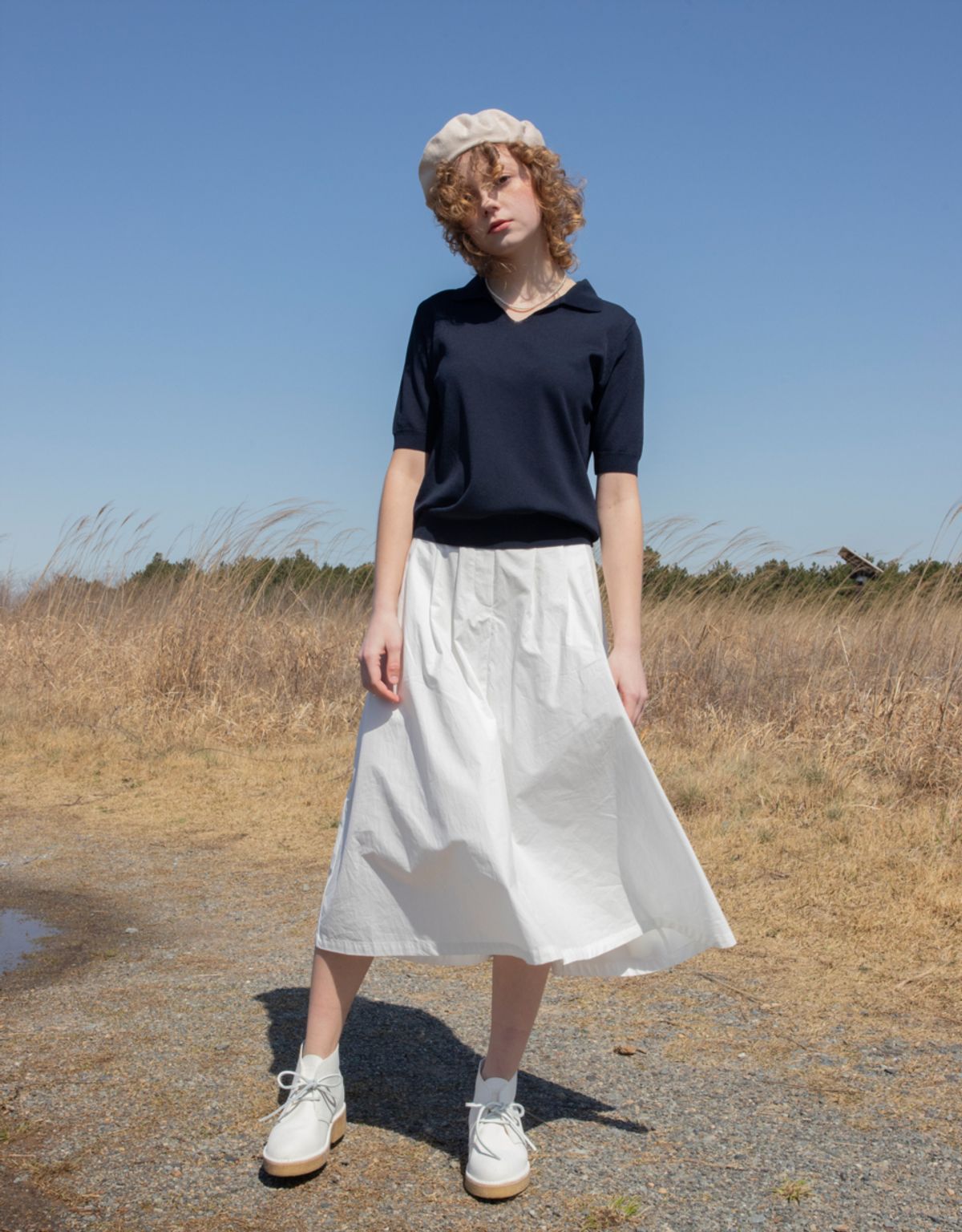 버나드밀즈(BERNARD MILLS) OBLONG PLEATED SKIRT - WHITE