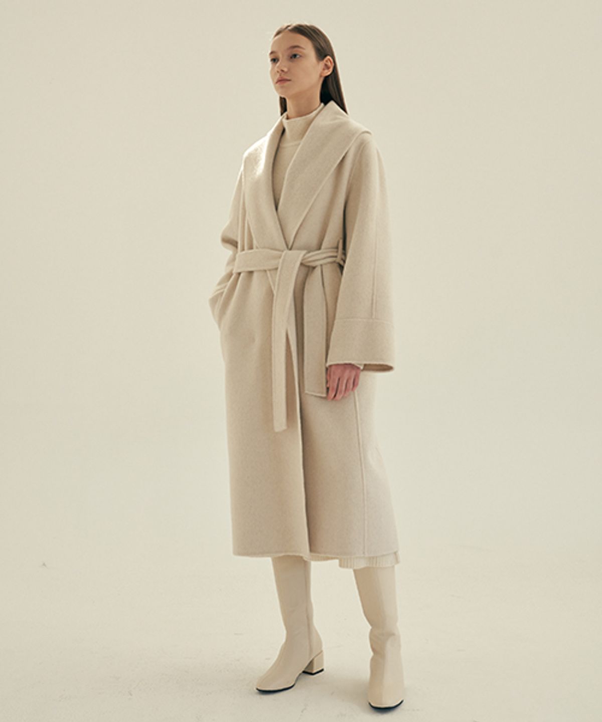 링서울(LINGSEOUL) fox blended handmade shawlcollar coat-cream