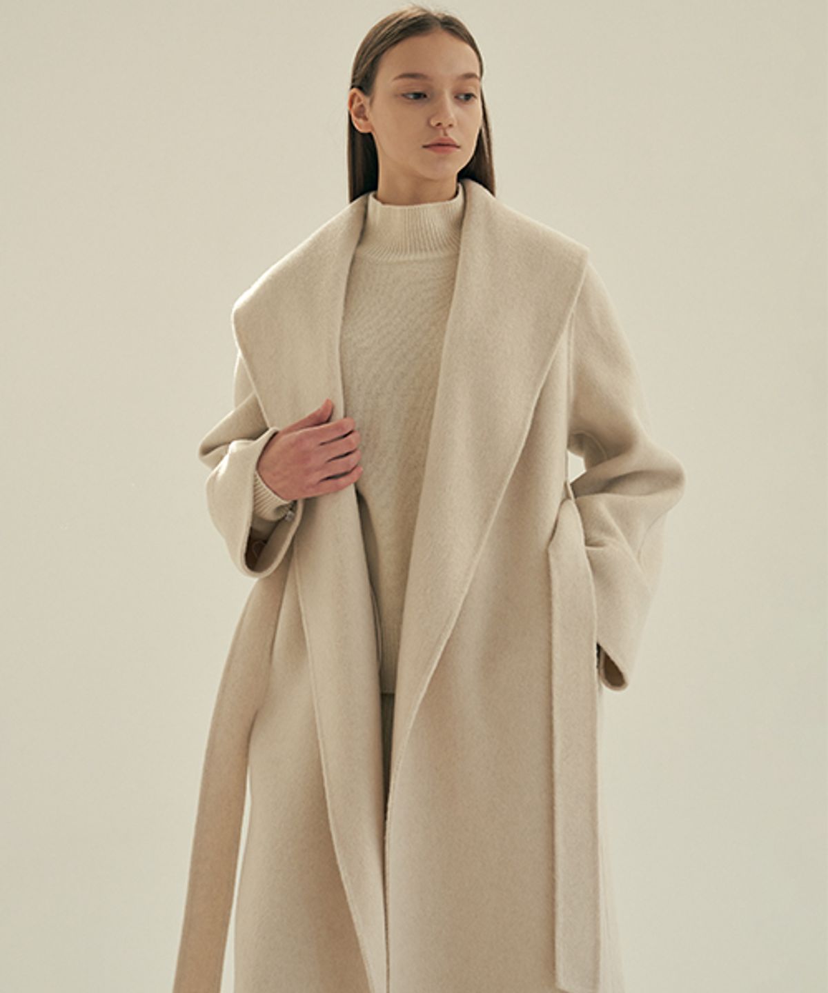 링서울(LINGSEOUL) fox blended handmade shawlcollar coat-cream