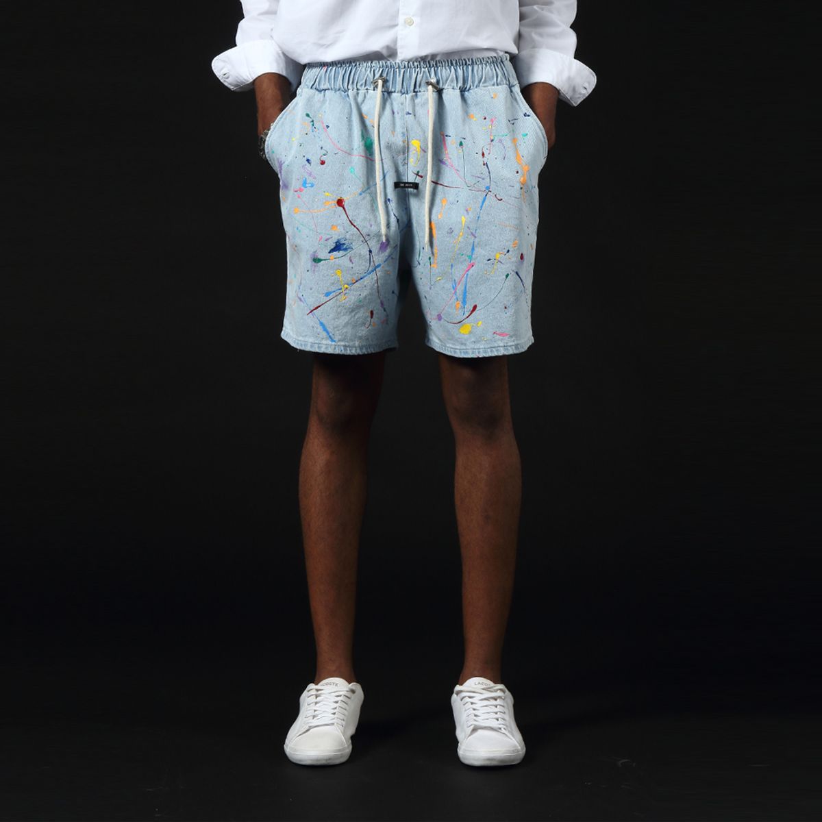 스트라이크(STRIKE) Waist Banding Light Denim Graffiti Art Half Pants