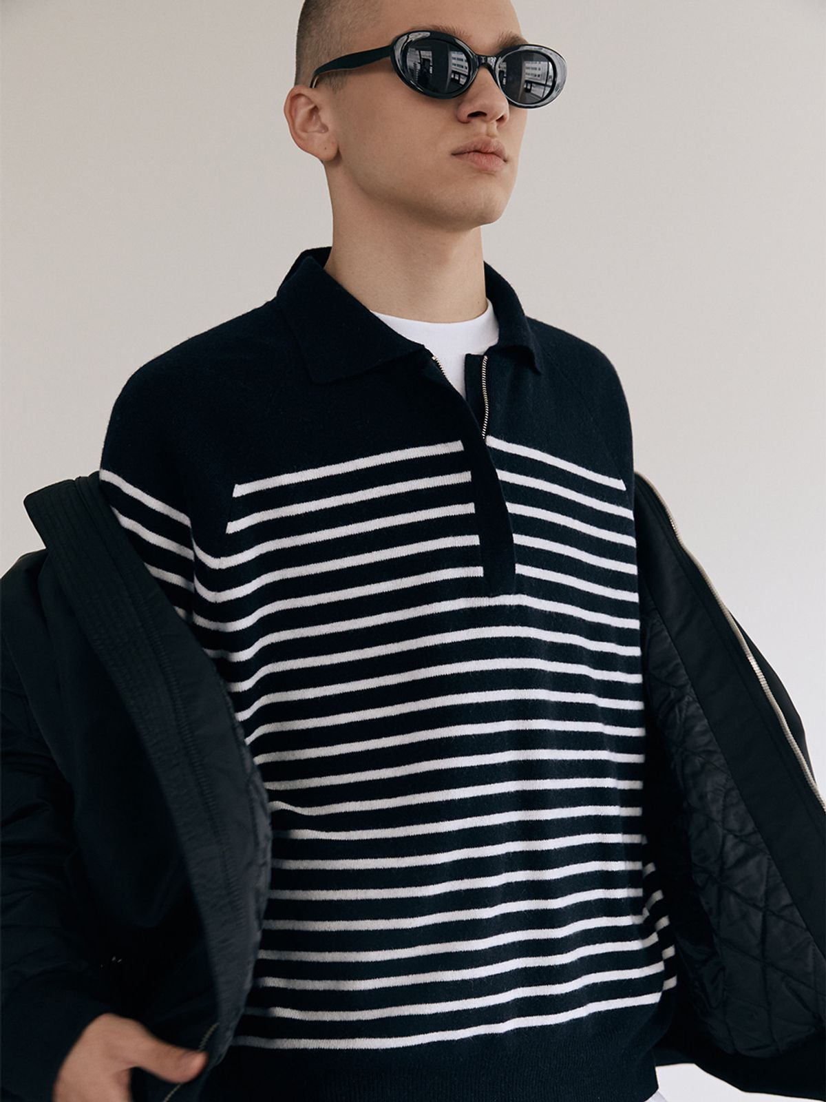 던스트 포 맨(DUNST FOR MEN) UNISEX HIDDEN HALF ZIP-UP CASHMERE SWEATER FRENCH NAVY_M_UDSW1C103N2