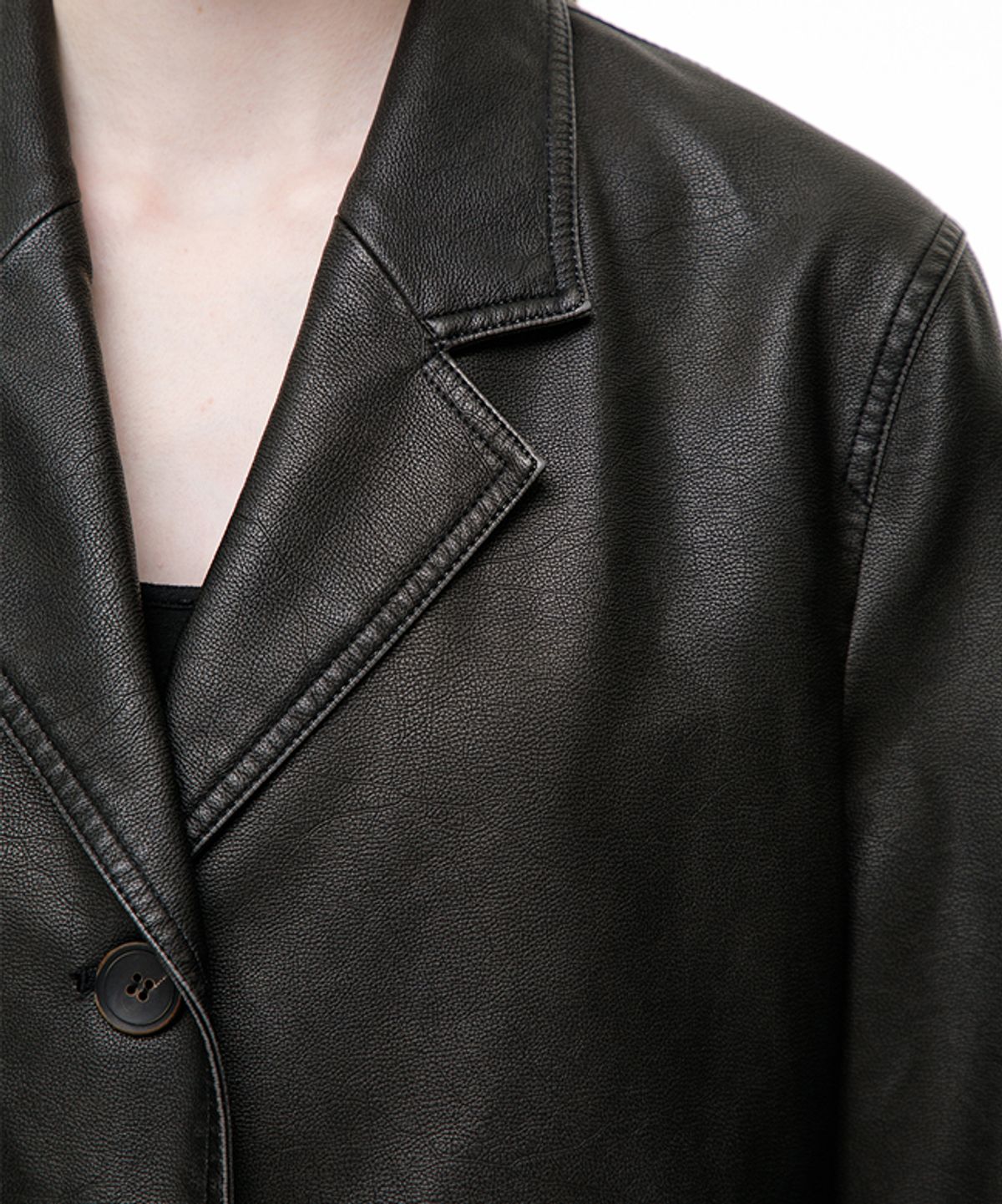 러닝하이(RUNNINGHIGH) 빈티지 워시드 레더 블레이저 [블랙]