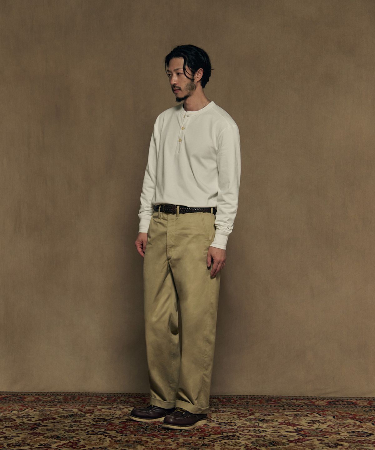 브론슨(BRONSON) Vintage Long Sleeve Henley Shirt Navy