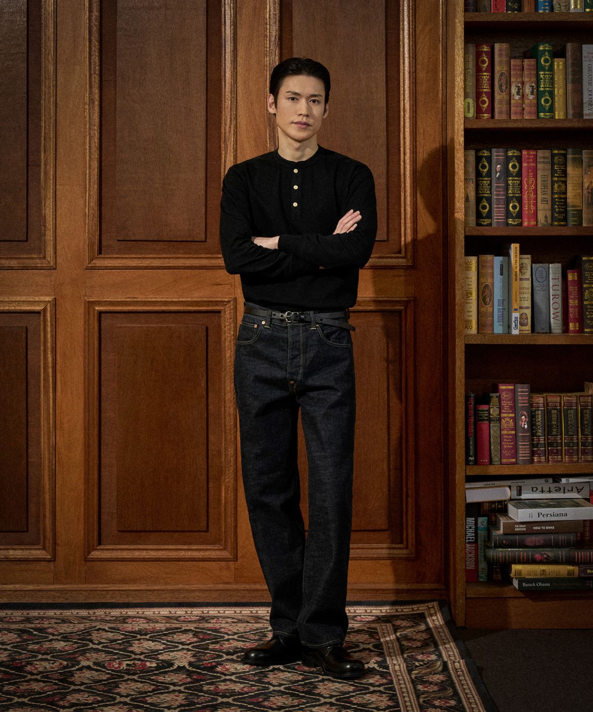 브론슨(BRONSON) Vintage Long Sleeve Henley Shirt Navy
