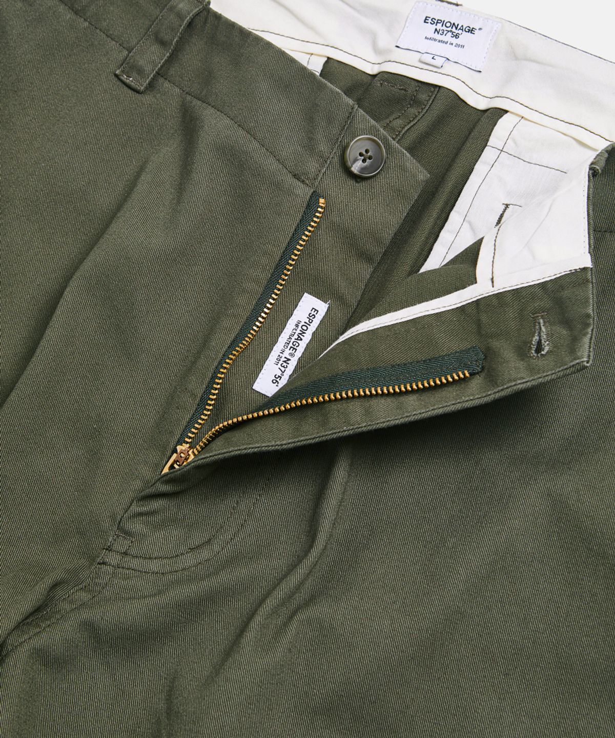 에스피오나지(ESPIONAGE) Wide Officer Pants Grey Olive