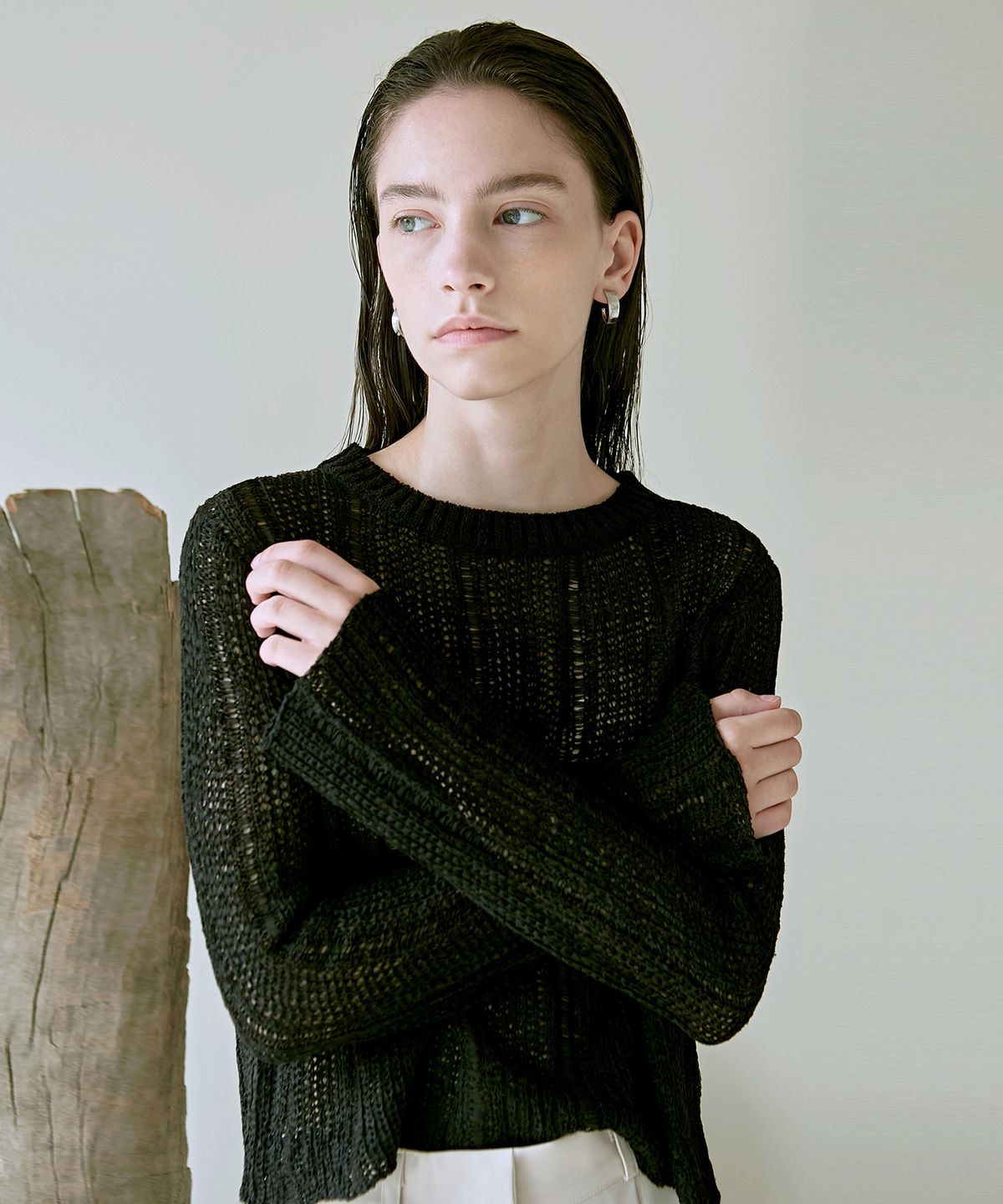 닉앤니콜(NICK&NICOLE) EMBROIDERY LABEL NET KNIT_BLACK