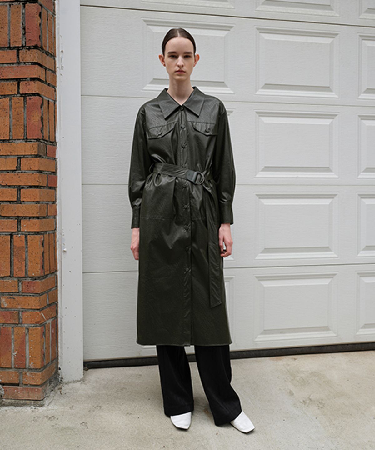 라인 스튜디오 원(LINE STUDIO ONE) leather belted shirt dress JWOPLI0100