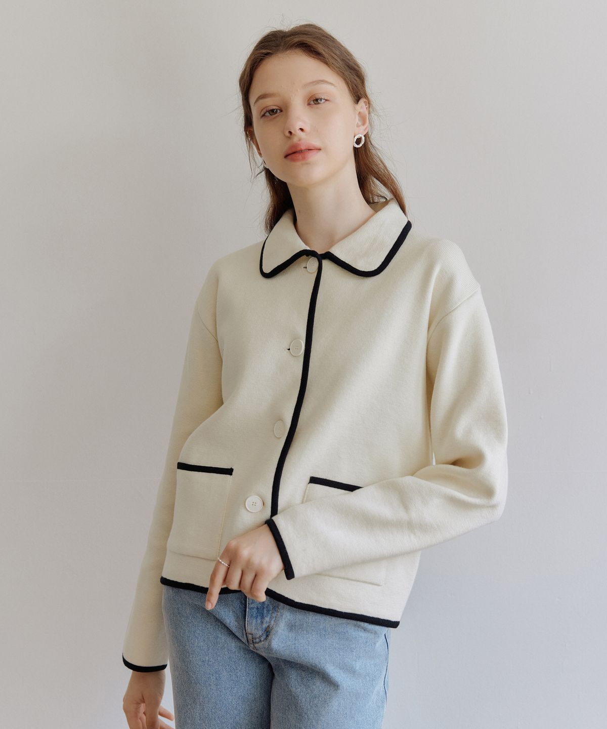엽페(YUPPE) LINE KNIT JACKET_IVORY