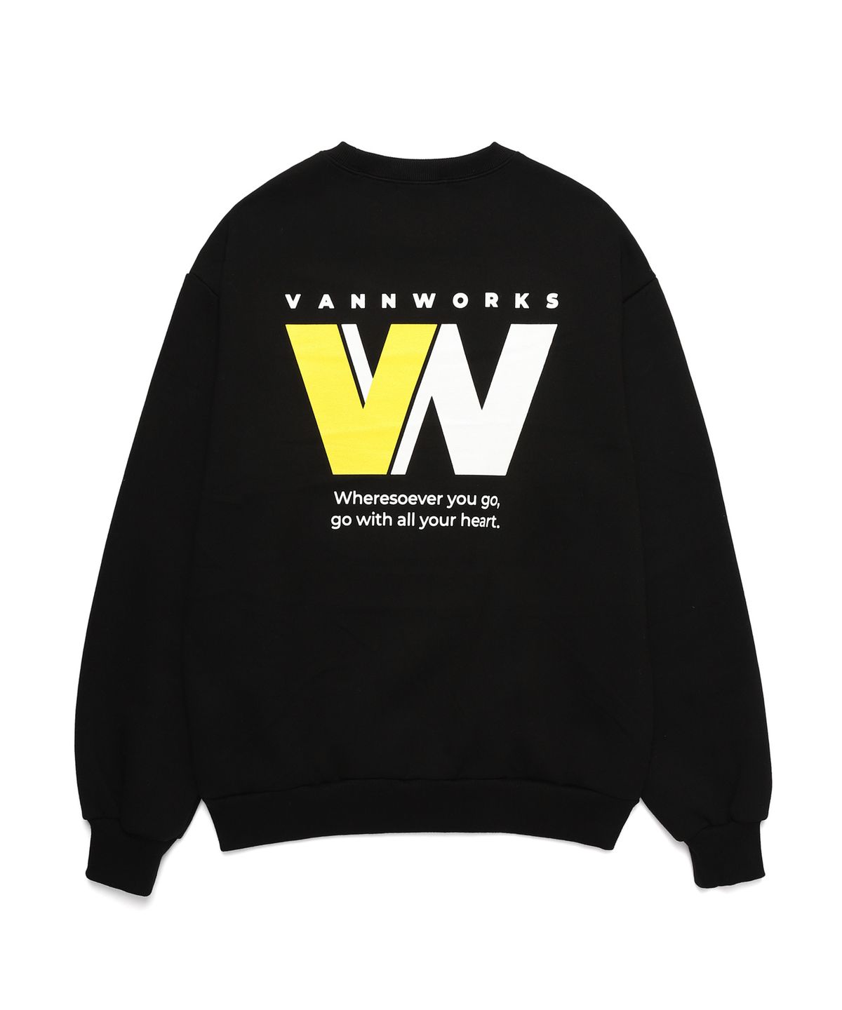 밴웍스(VANNWORKS) 뉴 로고 오버핏 풀기모 맨투맨 (VNBTS405) 블랙