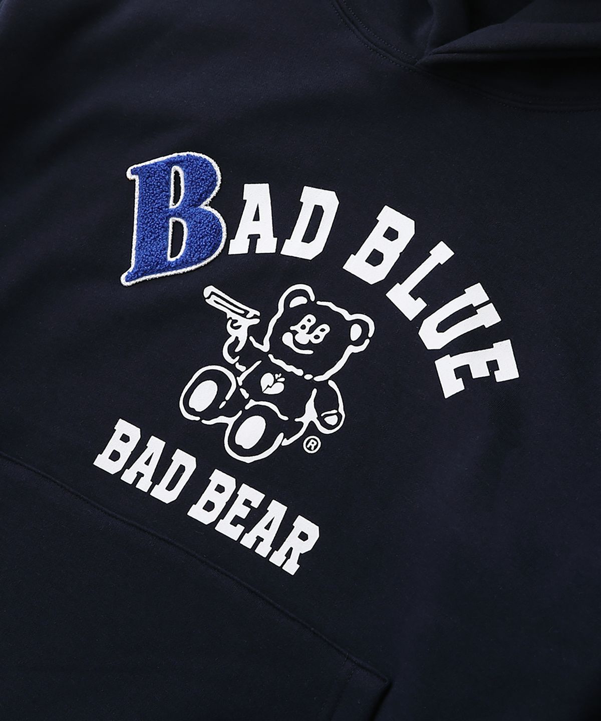 배드블루(BADBLUE) B Patch College Hoodie Navy