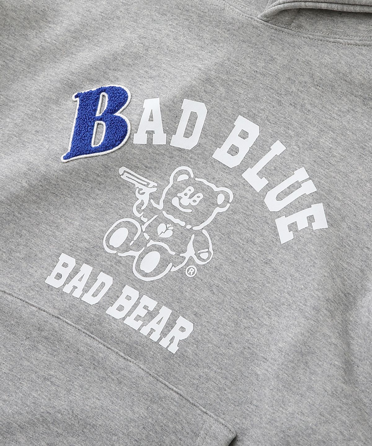 배드블루(BADBLUE) B Patch College Hoodie Gray