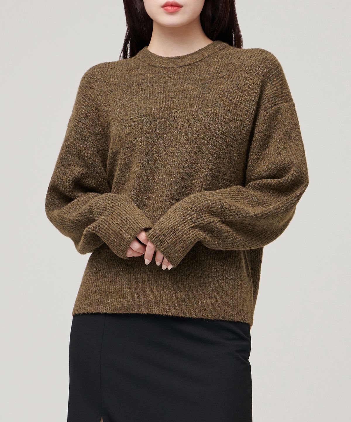 무신사 스탠다드 우먼(MUSINSA STANDARD WOMAN) 우먼즈 멀티 멜란지 크루 넥 니트 [모스]