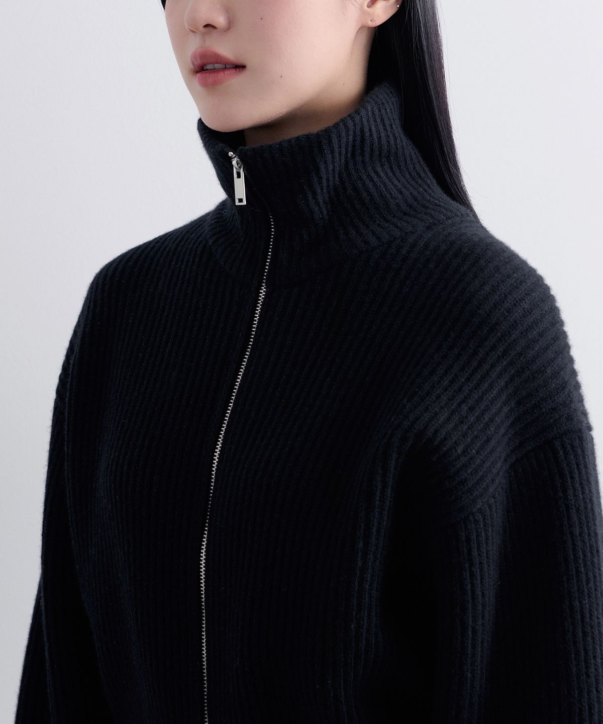 무신사 스탠다드 우먼(MUSINSA STANDARD WOMAN) 우먼즈 램스울 리브드 니트 집업 [블랙]