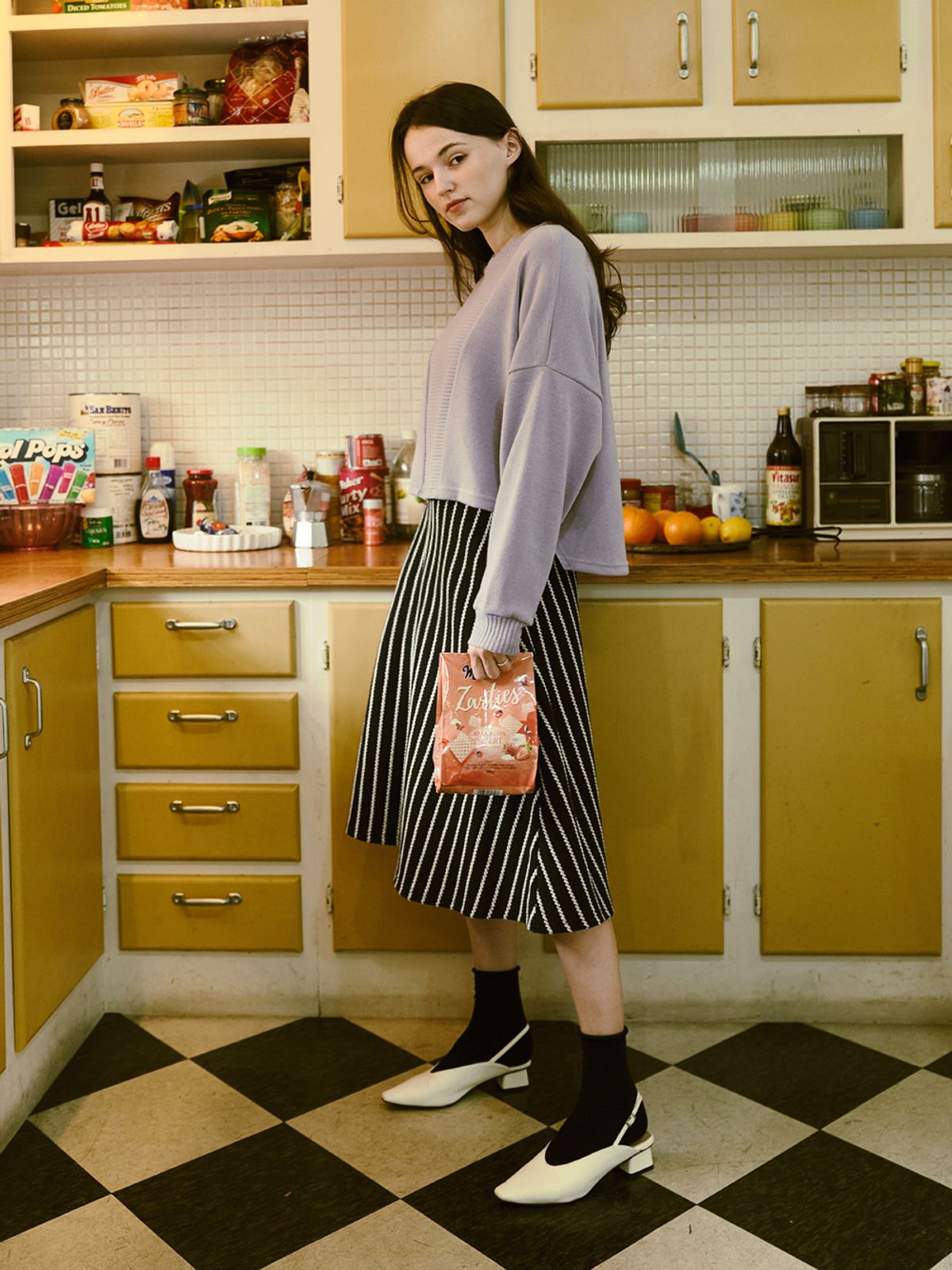 아방(AVANT-G) Knitted Long Sleeve Cropped T-shirt -  Lavender