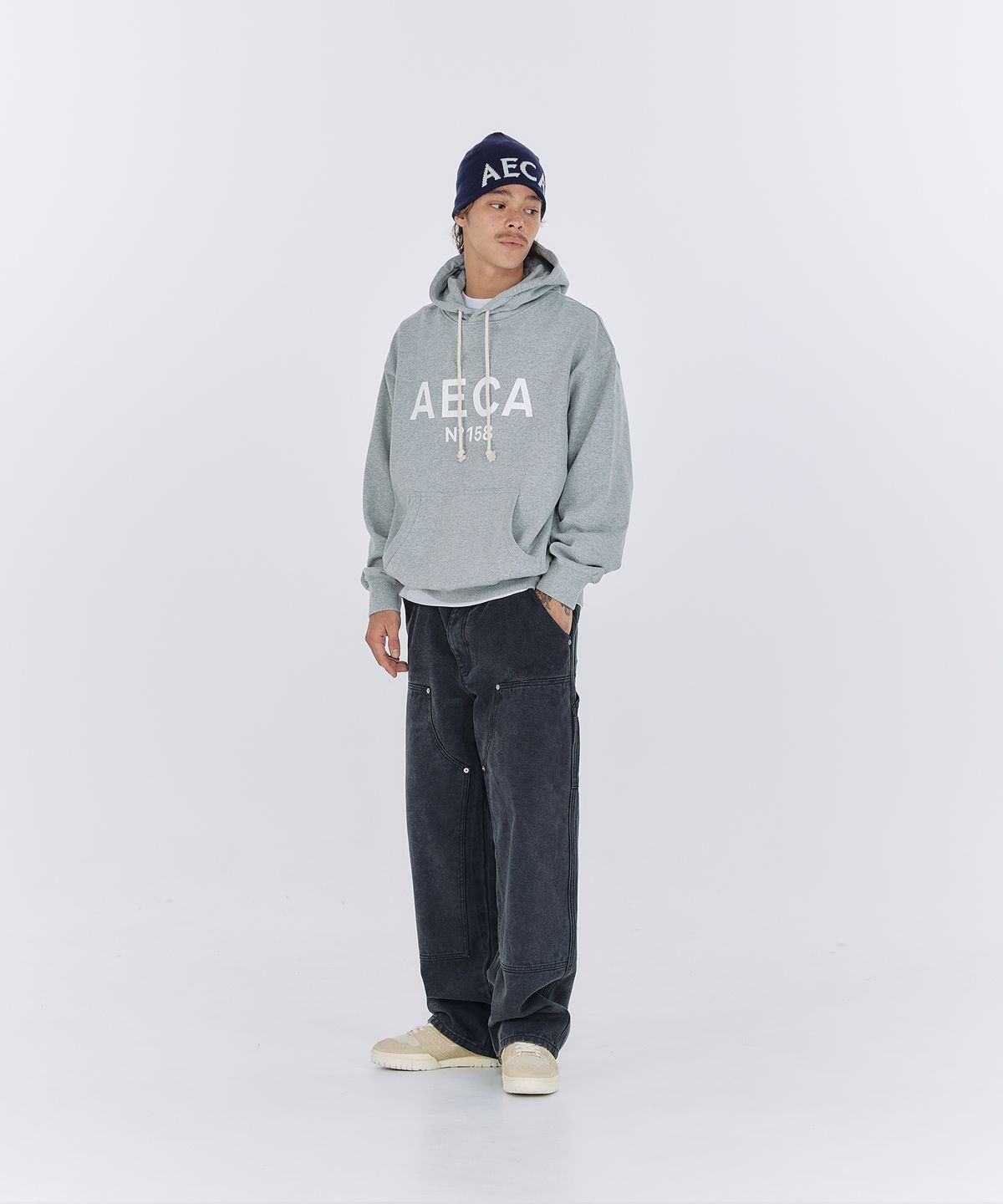 에이카화이트(AECA) BIG LOGO PULLOVER HOODIE-GREY/WHITE