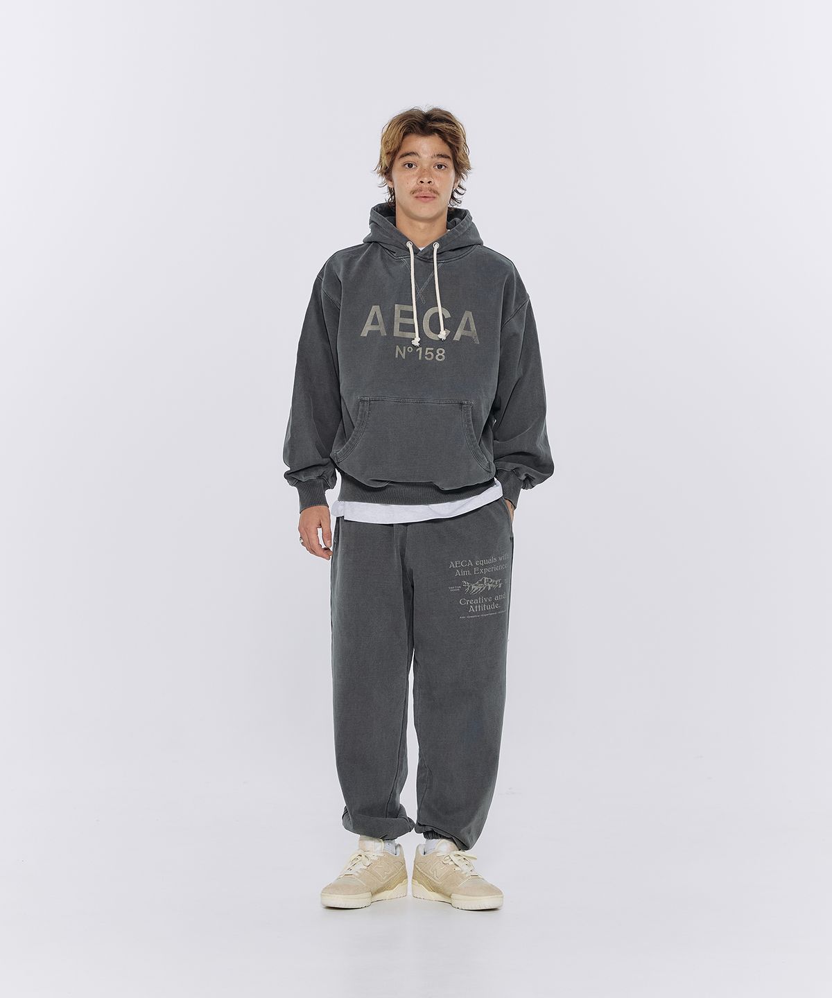 에이카화이트(AECA) BIG LOGO PULLOVER HOODIE-GREY/WHITE