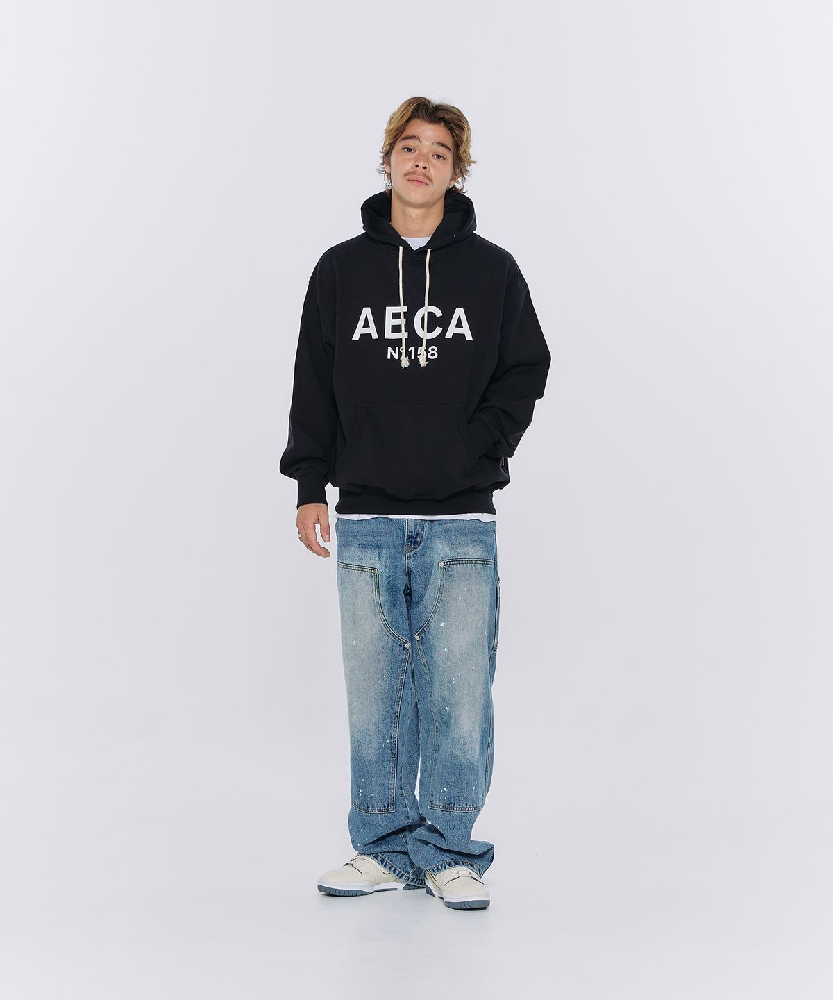 에이카화이트(AECA) BIG LOGO PULLOVER HOODIE-NAVY/WHITE