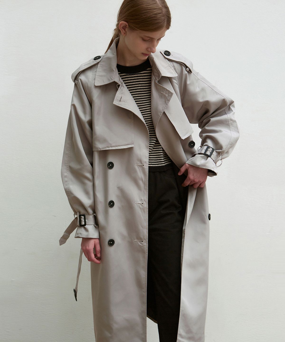 닉앤니콜(NICK&NICOLE) OVERSIZED DOUBLE TRENCH COAT_GRAY