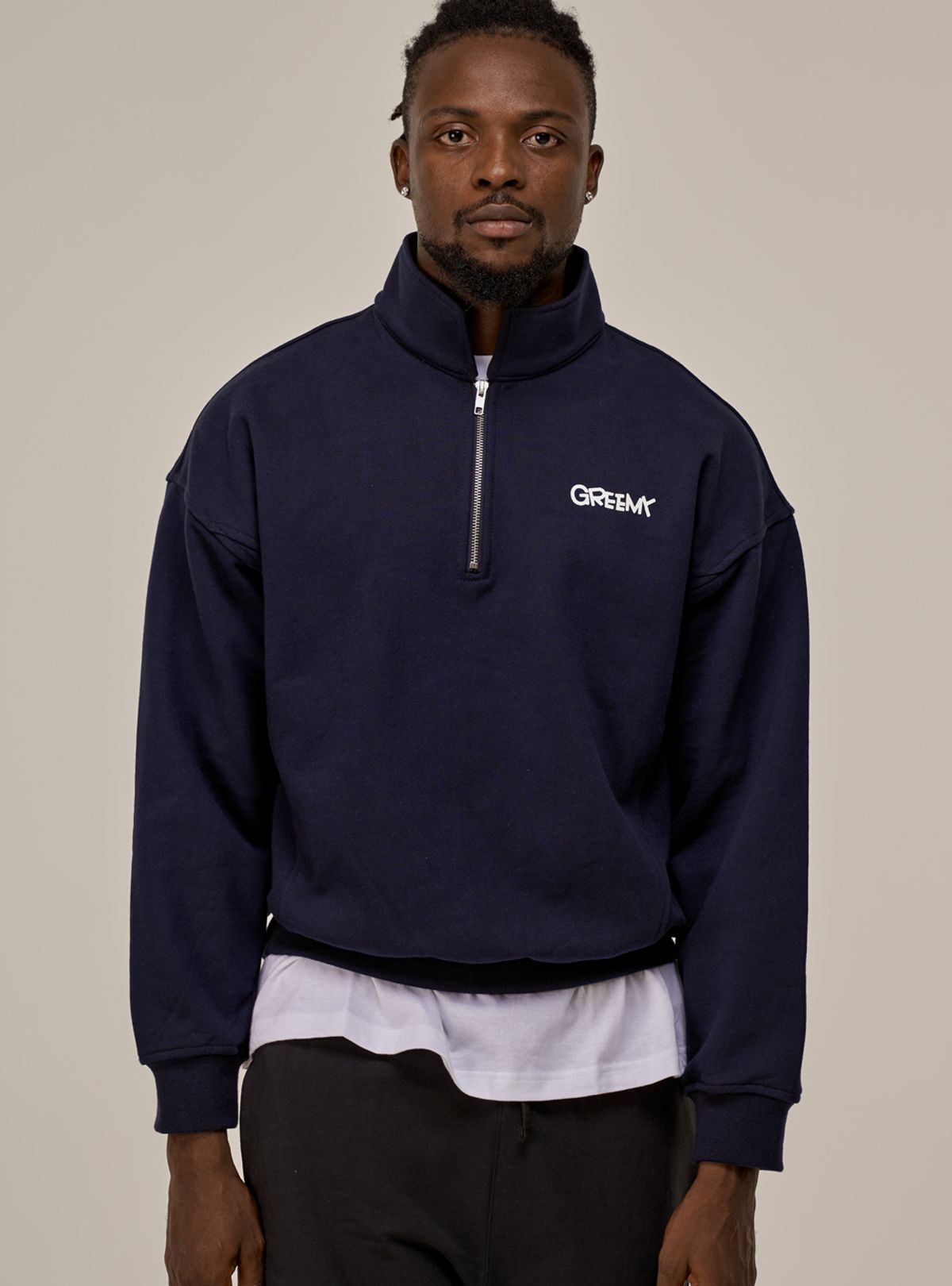 그리미(GREEMY) SIGNATURE LOGO HALF ZIP-PU(NAVY)