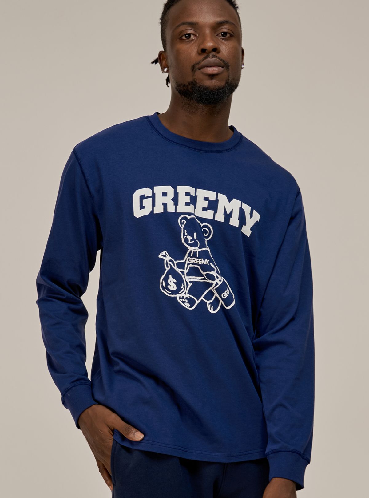 그리미(GREEMY) BEAR LONG SLEEVE T-SHIRTS(NAVY)