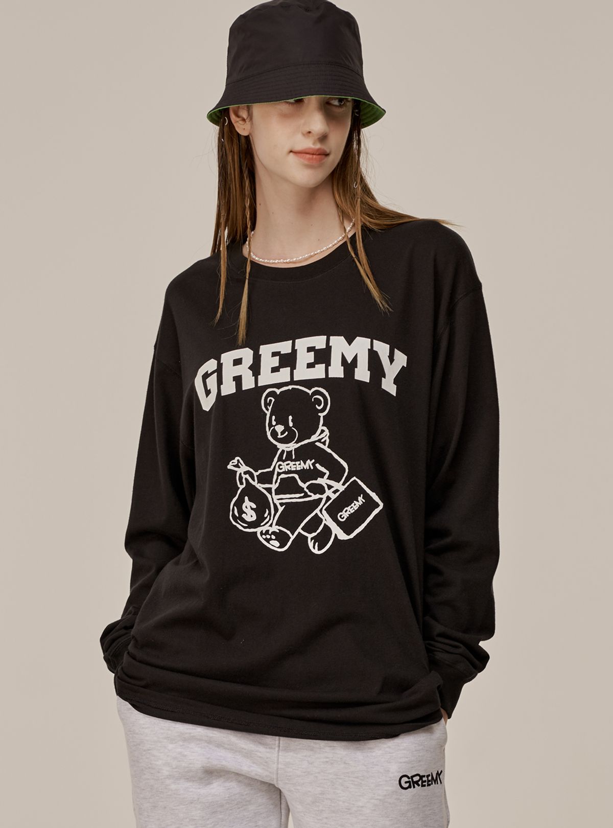 그리미(GREEMY) BEAR LONG SLEEVE T-SHIRTS(BLACK)