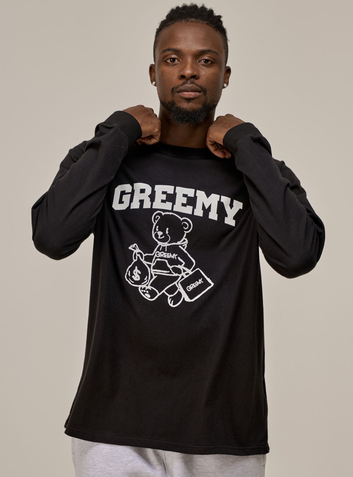 그리미(GREEMY) BEAR LONG SLEEVE T-SHIRTS(BLACK)
