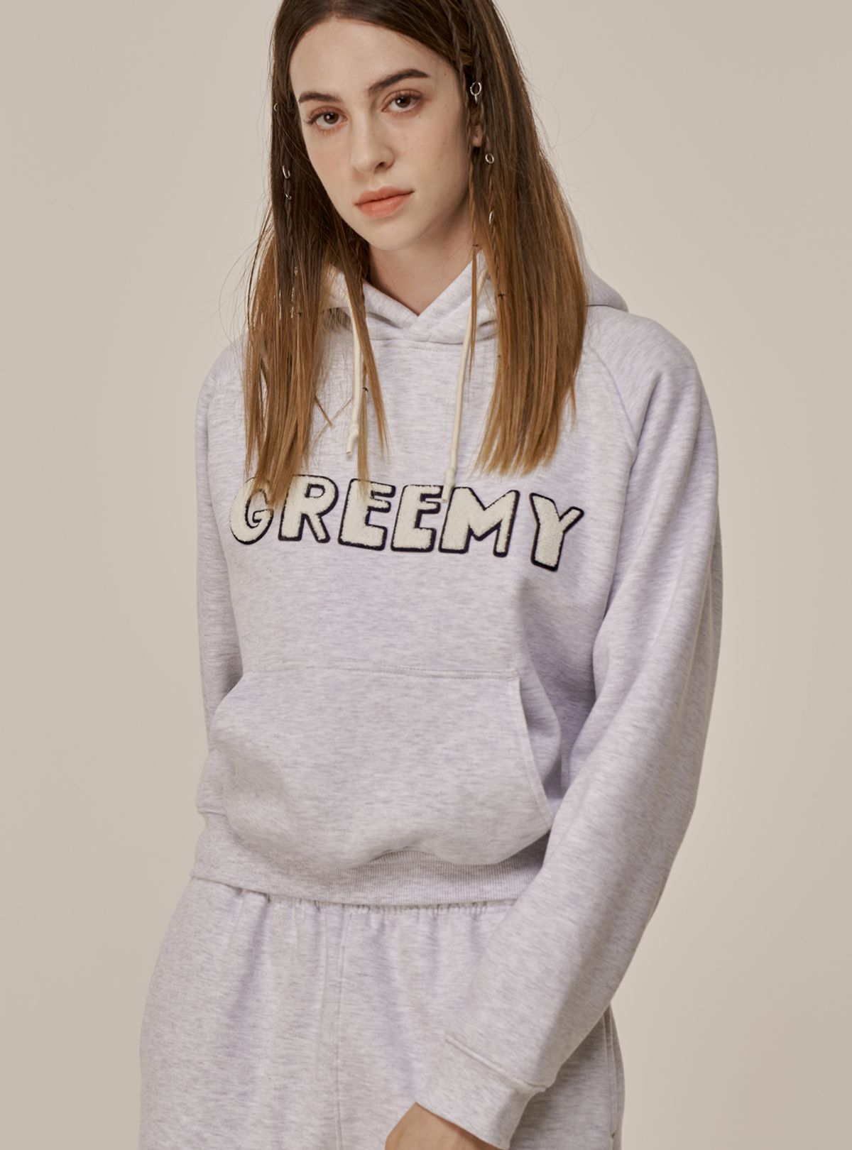 그리미(GREEMY) BOOKLE LOGO HOODIE(MELANGE GREY)