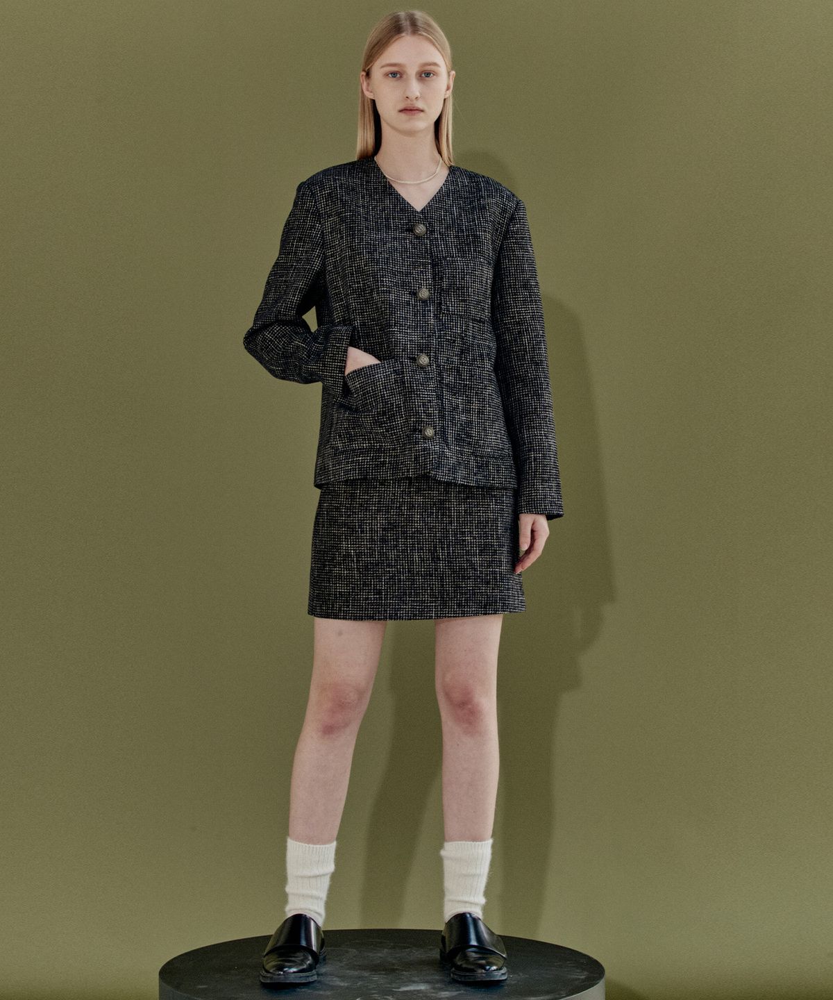 엔오르 스튜디오(ENOR STUDIO) TWEED MINI SKIRT - BLACK