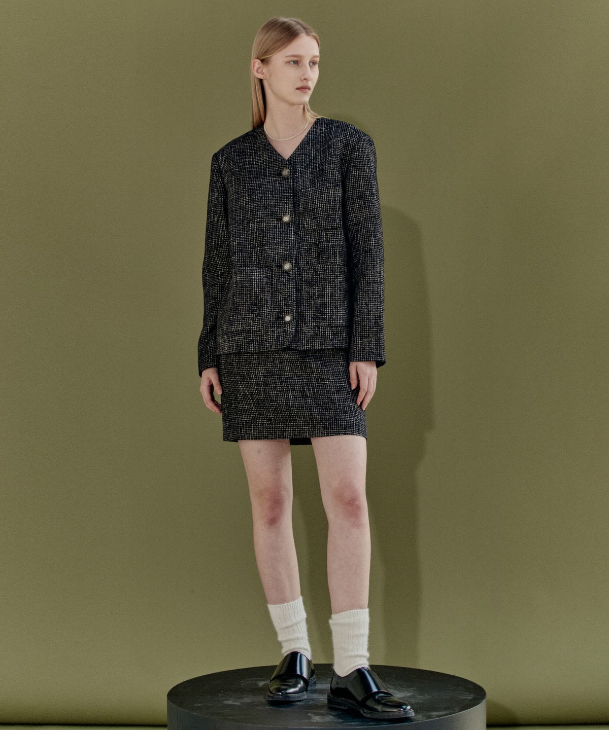 엔오르 스튜디오(ENOR STUDIO) TWEED MINI SKIRT - BLACK