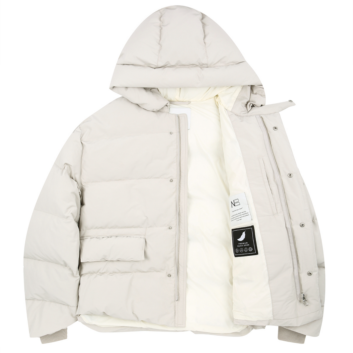 넌블랭크(NONBLANK) 후드 숏 패딩_LIGHT BEIGE